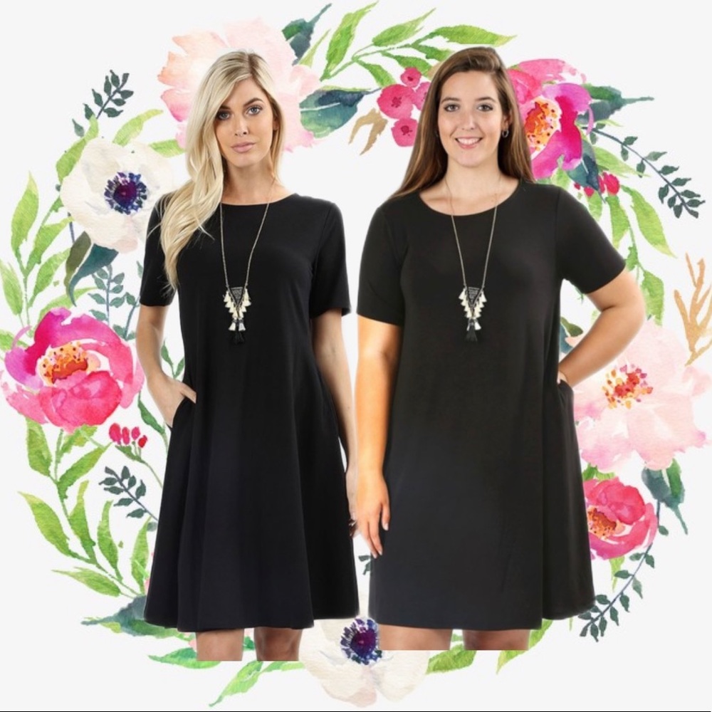 New Boutique Soft Black T Shirt Dress W/ Pockets
